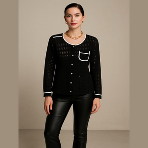 ERIC Alexandre Embroidered Eyelets Black Cotton Blazer Jacket Size M